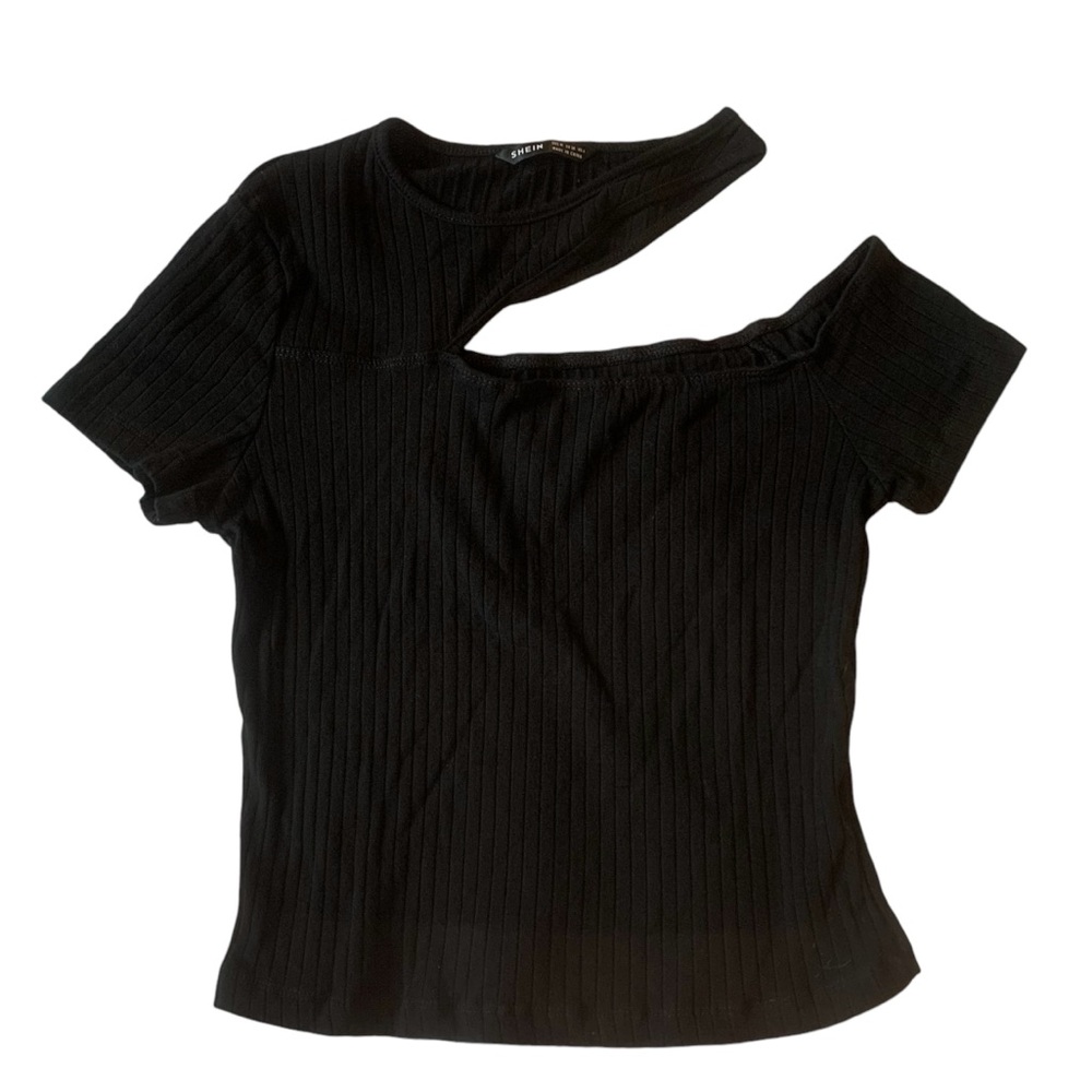 NWOT Asymmetrical cutout crop top festival party stretchy Shein ribbed top sexy - Picture 3 of 9
